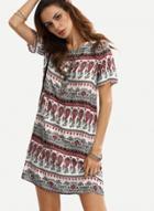Oasap Casual Round Neck Floral Printed Mini Dresses