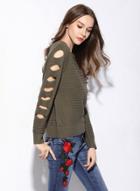 Oasap Fashion Solid Cut Out Long Sleeve Knit Sweater