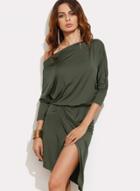 Oasap Off The Shoulder Asymmetric Long Sleeve Split Dresses