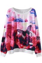 Oasap Colorful Printing Butterfly Pattern Pullover Sweatshirt