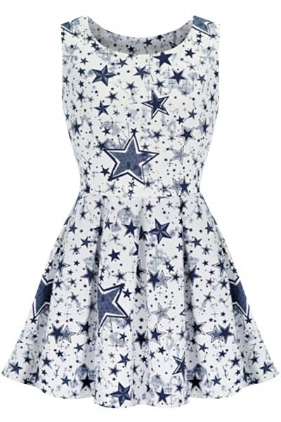 Oasap Eyecatching Stars Print Pleated Skater Blouse