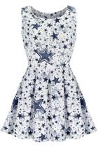 Oasap Eyecatching Stars Print Pleated Skater Blouse