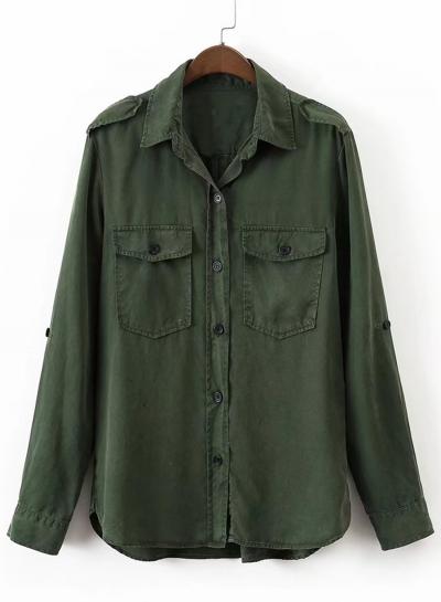 Oasap Solid Long Seeve Button Down Casual Shirt