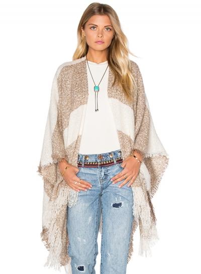 Oasap Color Block Open Front Batwing Sleeve Cape Sweater