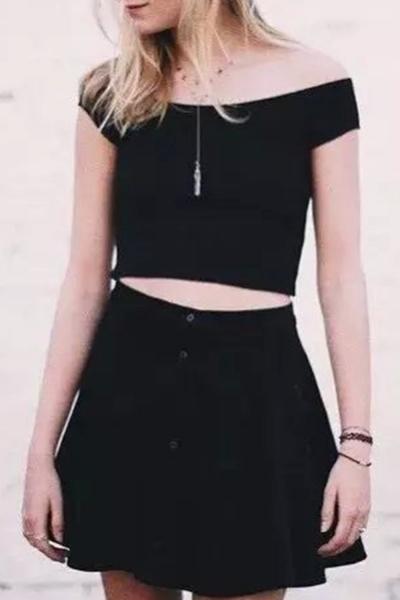 Oasap Casual Solid Cap Sleeve Pullover Crop Top