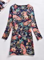 Oasap Fashion Flower Print Pullover Mini Dress