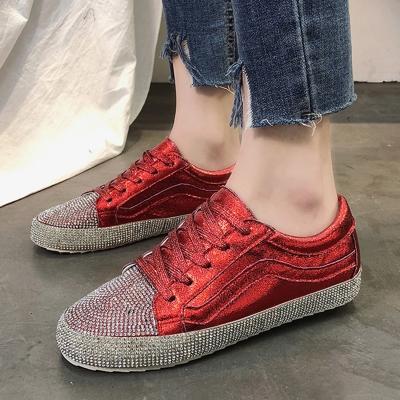 Oasap Casual Crystal Round Toe Lace-up Sports Flat Shoes