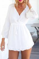 Oasap Splicing Lace Flouncing Peplum Deep-v Dress