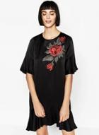 Oasap Loose Short Sleeve Embroidery Dress