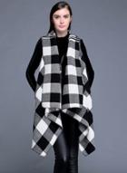Oasap Sleeveless Plaid Asymmetric Design Open Front Vest