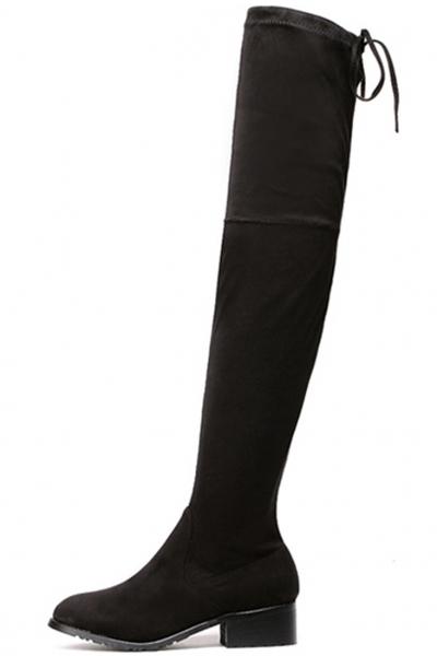 Oasap Modern Solid Color Over-the-knee Faux Suede Lace-up Boots