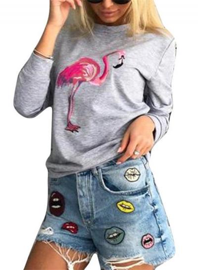 Oasap Casual Long Sleeve Flamingo Pullover Sweatshirt