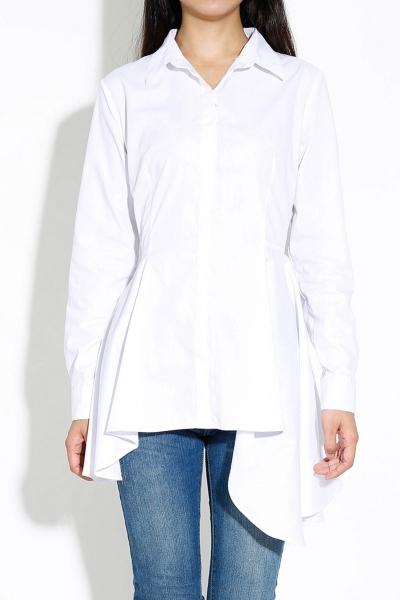 Oasap Chic Asymmetrical Hem Button Down Shirt