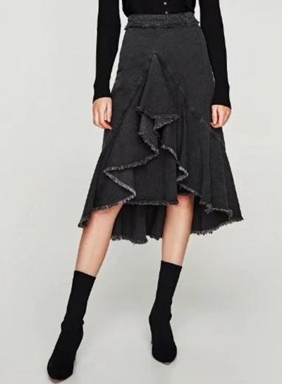 Oasap High Waist Asymmetric Design Denim Skirt