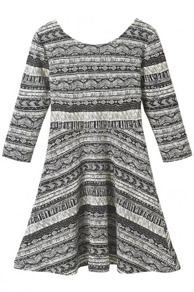 Oasap Tribal Geo Pattern Scoop Neck Mini Dress