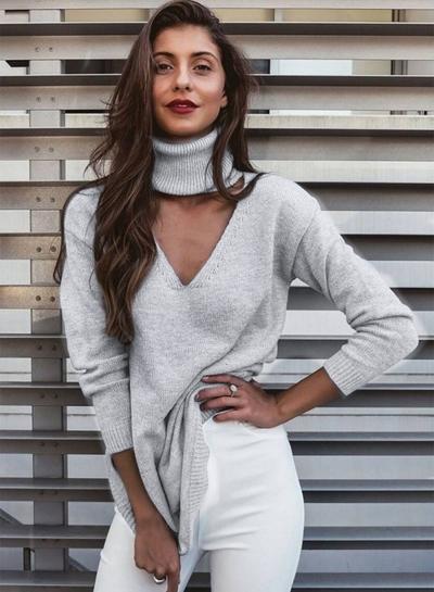 Oasap V Neck Halter Turtleneck Knit Pullover Sweater Dress