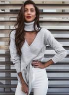 Oasap V Neck Halter Turtleneck Knit Pullover Sweater Dress