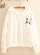 Oasap Long Sleeve Solid Color Rabbit Embroidery Hoodie