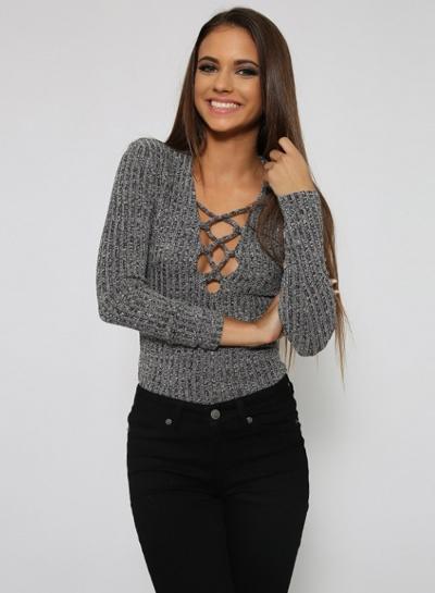 Oasap Deep V Neck Lace Up Sexy Rompers