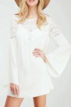 Oasap Long Sleeves Lace Paneled Chiffon Shift Dress
