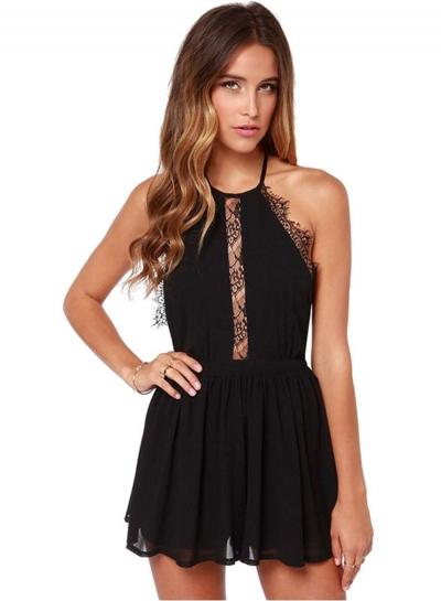 Oasap Halter Backless Lace Splice Sleeveless Dress