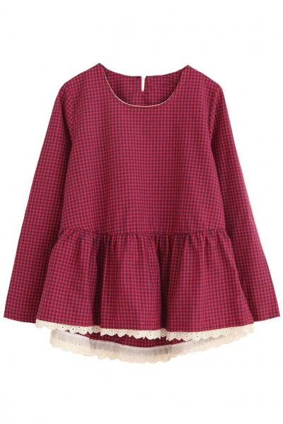 Oasap Favorite Plaid Pattern Peplum Blouse