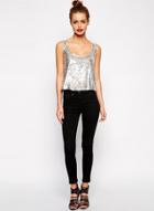 Oasap Sequin Round Neck Slim Tank