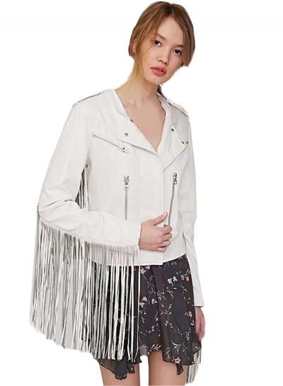 Oasap Women's Zip Trim Motorcycle Jacket With Tasseled