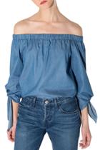 Oasap Women's Off-shoulder Knot Tie Sleeve Denim Blouse