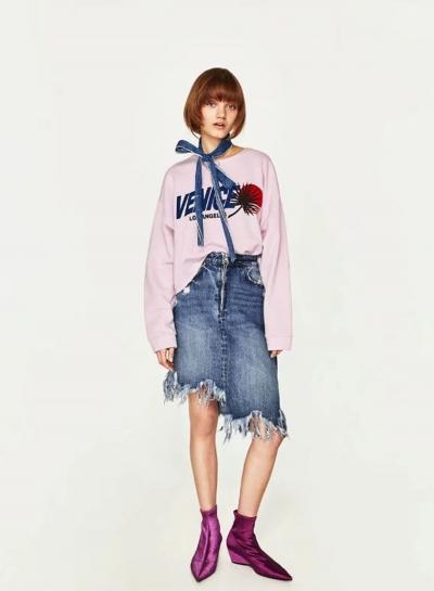 Oasap High Waist Ripped Denim Skirt