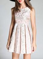 Oasap Women's Elegant Floral Jacquard Round Neck Pleated A-line Dress