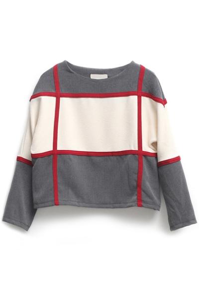 Oasap Plaid Patchwork Cropped Sweatshirt