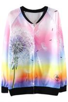 Oasap Dip Dye Dandelion Print Zip Up Sweatshirt
