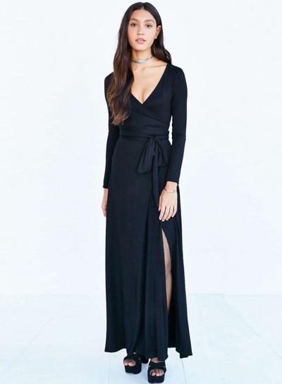 Oasap Women's Side Slit Tie Waist Maxi Dress