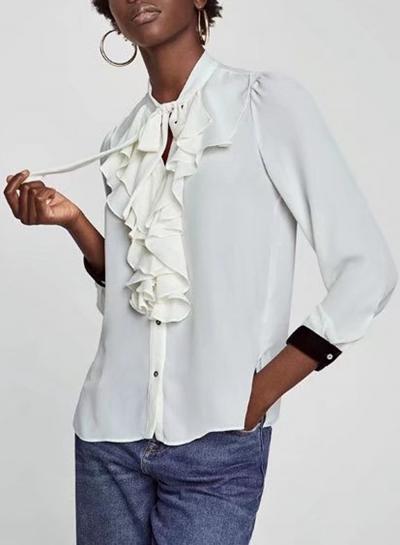 Oasap Long Sleeve Splicing Button Down Blouse
