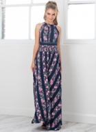 Oasap Boho Floral Off Shoulder Sleeveless Split Maxi Dress