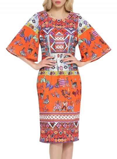 Oasap Women's Casual Half Flare Sleeve National Wind Print Dress