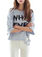 Oasap Women's Casual Short Sleeve Letter Print Destroyed Tee