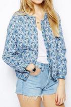 Oasap Retro Floral Blue Quiling Padded Coat
