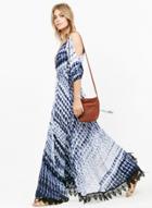 Oasap Women's Dot Print Cold Shoulder Plunge Neck Maxi Dress