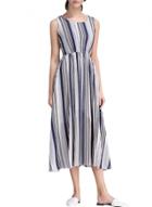 Oasap Women's Round Neck Elastic Waist Vertical Stripe Boho Dress