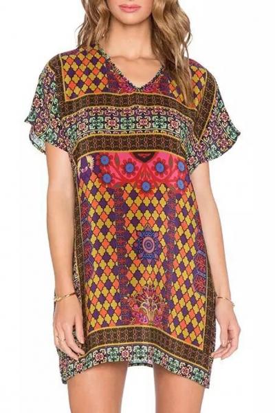 Oasap Tribal Diamond Print Mini Dress