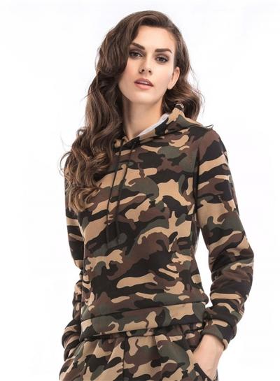 Oasap Drop Shoulder Kangaroo Pocket Camo Hoodie