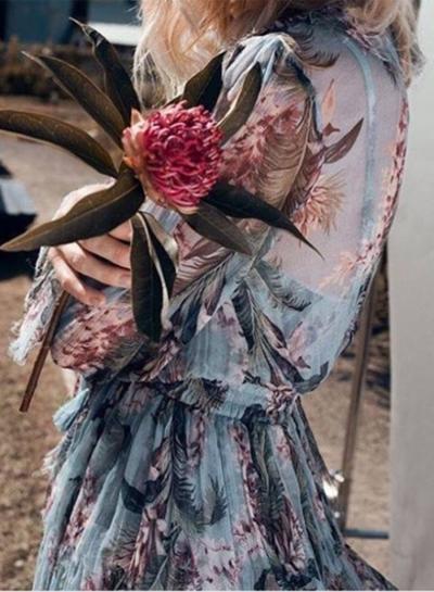 Oasap Floral V Neck Long Sleeve Ruffle Romper