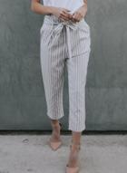 Oasap High Waist Striped Printed Bow Pants With Belt