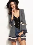 Oasap Long Sleeve Open Front Cardigan With Tassel