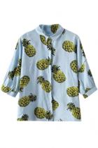 Oasap Brilliant Pineapple Print Woman Buttoned Shirt