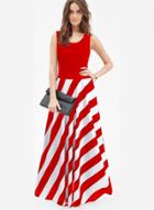 Oasap Fashion Sleeveless Striped Maxi Evening Dress