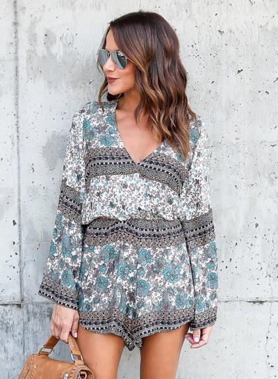 Oasap V Neck Flare Sleeve Printed Romper
