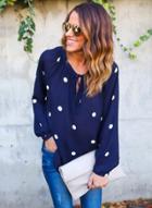 Oasap Casual Polka Dots Loose Fit Blouse